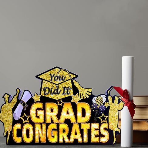 ديكورات حفلات التخرج من Vllipoasn، لافتة إضاءة خشبية LED لتزيين طاولات الحفلات بطابع التخرج، علامة طاولة تهنئة التخرج لمرحلة ما قبل المدرسة الثانوية ومستلزمات التخرج من فئة الكلية in Kuwait