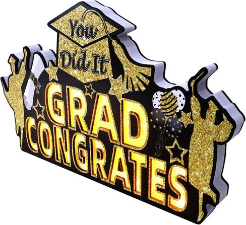 ديكورات حفلات التخرج من Vllipoasn، لافتة إضاءة خشبية LED لتزيين طاولات الحفلات بطابع التخرج، علامة طاولة تهنئة التخرج لمرحلة ما قبل المدرسة الثانوية ومستلزمات التخرج من فئة الكلية in Kuwait