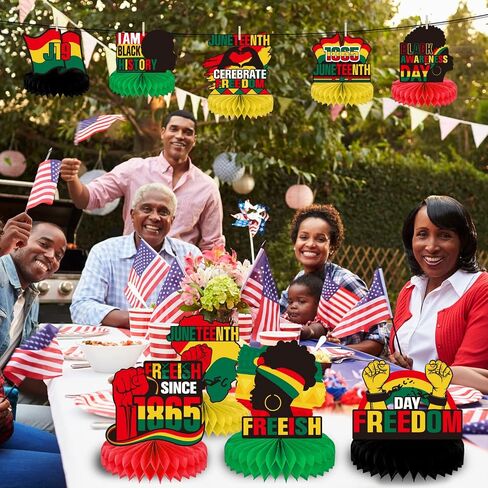 12 قطعة من زخارف الطاولة على شكل قرص العسل في يوم Juneteenth من أجل لوازم الحفلات الأمريكية الأفريقية قطع مركزية للطاولة لافتة للاستقلال 1865 الحرية التاريخ الأمريكي ديكور الحفلات in Saudi Arabia
