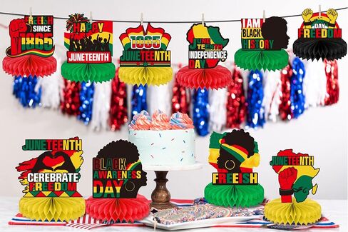 12 قطعة من زخارف الطاولة على شكل قرص العسل في يوم Juneteenth من أجل لوازم الحفلات الأمريكية الأفريقية قطع مركزية للطاولة لافتة للاستقلال 1865 الحرية التاريخ الأمريكي ديكور الحفلات in Saudi Arabia