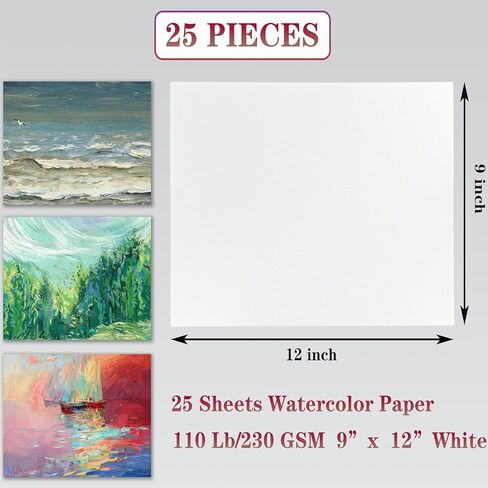 25 ورقة من ورق الألوان المائية 110 رطل/230 جرام في المتر المربع 9 × 12 بوصة ورق ضغط أبيض أبيض ورق فني ورق رسم لأعمال الرسم الفنية in Kuwait