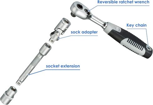 مجموعة مقابس غير قابلة للانزلاق حاصلة على براءة اختراع، مقبس مفتاح ربط بسقاطة 1/4 بوصة، مقبس لقمة توركس، مقبس لقمة سداسية، مقبس مفتاح ربط غير قابل للانزلاق لصامولة مستديرة مع فولاذ CRV، شريط تمديد، متري، 34 قطعة in Kuwait