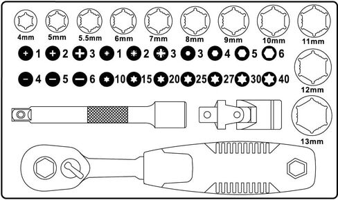 مجموعة مقابس غير قابلة للانزلاق حاصلة على براءة اختراع، مقبس مفتاح ربط بسقاطة 1/4 بوصة، مقبس لقمة توركس، مقبس لقمة سداسية، مقبس مفتاح ربط غير قابل للانزلاق لصامولة مستديرة مع فولاذ CRV، شريط تمديد، متري، 34 قطعة in Kuwait