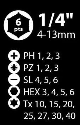 مجموعة مقابس غير قابلة للانزلاق حاصلة على براءة اختراع، مقبس مفتاح ربط بسقاطة 1/4 بوصة، مقبس لقمة توركس، مقبس لقمة سداسية، مقبس مفتاح ربط غير قابل للانزلاق لصامولة مستديرة مع فولاذ CRV، شريط تمديد، متري، 34 قطعة in Kuwait