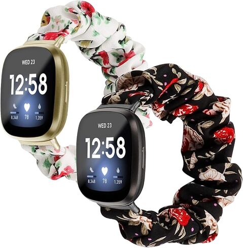 Compatible with Fitbit Versa 4/Versa 3/Sense/Sense 2 bands Scrunchie for women Replacement WatchBand Elastic Soft Cloth Stretchy Fabric Strap Wristband Girls in Kuwait