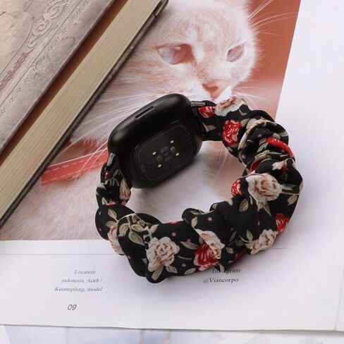 Compatible with Fitbit Versa 4/Versa 3/Sense/Sense 2 bands Scrunchie for women Replacement WatchBand Elastic Soft Cloth Stretchy Fabric Strap Wristband Girls in Kuwait