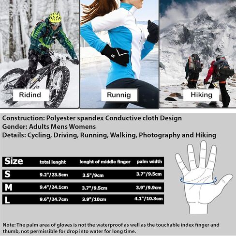 قفازات الجري، قفازات الشتاء للرجال والنساء، شاشة لمس مضادة للانزلاق، خفيفة الوزن، بطانة صوف سميكة، مقاومة للرياح، المشي لمسافات طويلة في الهواء الطلق، قفازات التدريب الحرارية in Kuwait