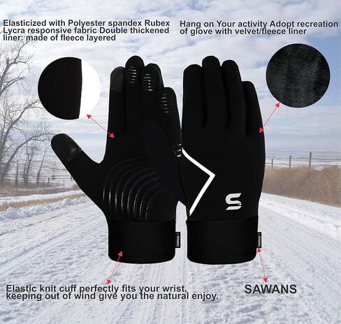 قفازات الجري، قفازات الشتاء للرجال والنساء، شاشة لمس مضادة للانزلاق، خفيفة الوزن، بطانة صوف سميكة، مقاومة للرياح، المشي لمسافات طويلة في الهواء الطلق، قفازات التدريب الحرارية in Kuwait