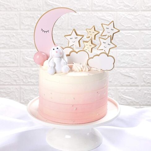 CheeseandU 36Pcs Moon Star Cupcake Toppers Good Night Moon Star with Cute Eyelash Cloud Cake Picks for Kids Birthday Party Baby Shower Gender Reveal Wedding Eid Mubarak Party Decorations,Pink in Saudi Arabia