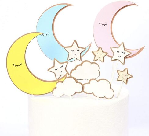 CheeseandU 36Pcs Moon Star Cupcake Toppers Good Night Moon Star with Cute Eyelash Cloud Cake Picks for Kids Birthday Party Baby Shower Gender Reveal Wedding Eid Mubarak Party Decorations,Pink in Saudi Arabia