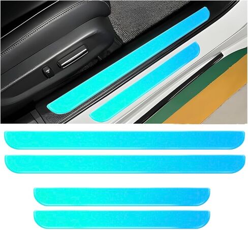 4PCS Reflective Car Door Threshold Protector Sticker, Luminous Fluorescent Illuminated Anti-Scratch Auto Door Edge Sill Step Dust Shield Entry Guards Cover Pad, Universal for Vehicles（Unmarked） in Saudi Arabia