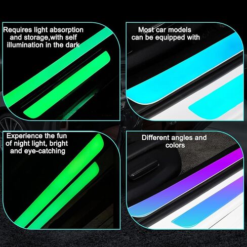 4PCS Reflective Car Door Threshold Protector Sticker, Luminous Fluorescent Illuminated Anti-Scratch Auto Door Edge Sill Step Dust Shield Entry Guards Cover Pad, Universal for Vehicles（Unmarked） in Saudi Arabia