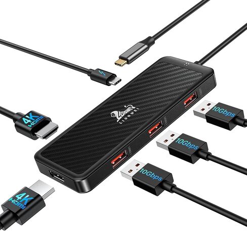محول محور HDMI مزدوج الشاشة USB C، محطة إرساء مزدوجة 4K HDMI، نقل 10 جيجا 3USB A 3.1، شحن 100 واط PD لجهاز Dell XPS 13/15، Lenovo Yoga، إلخ in Saudi Arabia