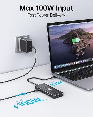محول محور HDMI مزدوج الشاشة USB C، محطة إرساء مزدوجة 4K HDMI، نقل 10 جيجا 3USB A 3.1، شحن 100 واط PD لجهاز Dell XPS 13/15، Lenovo Yoga، إلخ in Saudi Arabia