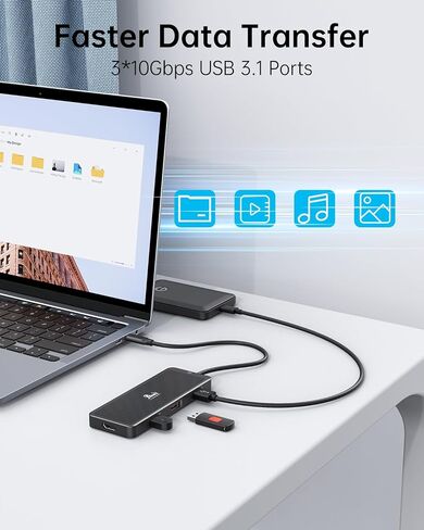 محول محور HDMI مزدوج الشاشة USB C، محطة إرساء مزدوجة 4K HDMI، نقل 10 جيجا 3USB A 3.1، شحن 100 واط PD لجهاز Dell XPS 13/15، Lenovo Yoga، إلخ in Saudi Arabia