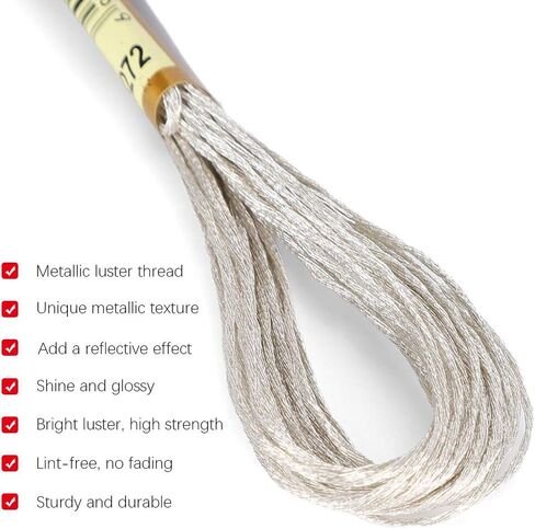 Metallic Embroidery Skein Threads, 24Pcs Silver Cross Stitch Thread for Bracelets DIY Embroidery Thread Crafts ProjectFloss in Saudi Arabia