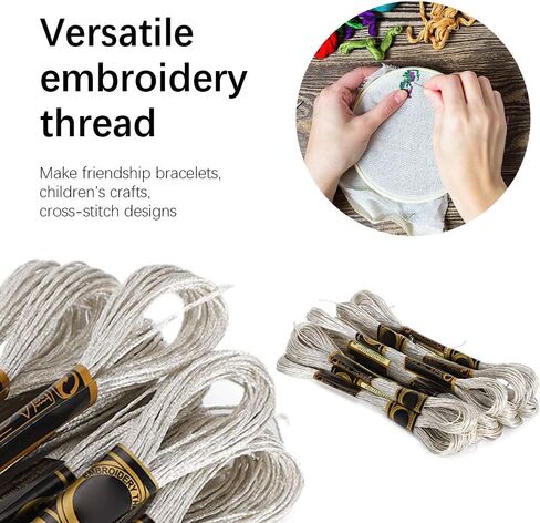 Metallic Embroidery Skein Threads, 24Pcs Silver Cross Stitch Thread for Bracelets DIY Embroidery Thread Crafts ProjectFloss in Saudi Arabia