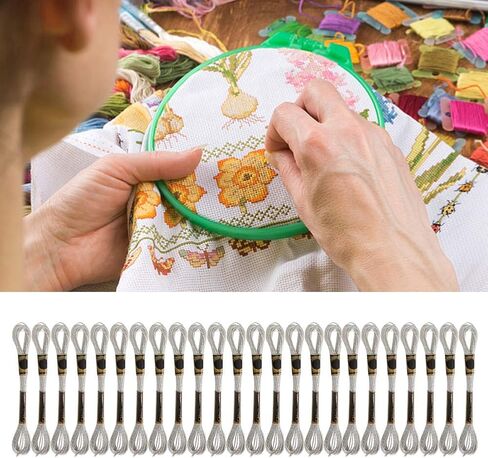 Metallic Embroidery Skein Threads, 24Pcs Silver Cross Stitch Thread for Bracelets DIY Embroidery Thread Crafts ProjectFloss in Saudi Arabia
