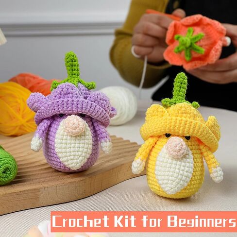 FOGJUOOT Crochet Kit for Beginners Adults Kids DIY Crochet Hook Kit with Step-by-Step Video Tutorials, 3Pcs Complete Crochet Set Includes Yarn, Crochet Starter Kit, Rudolph Faceless Dwarf in Saudi Arabia