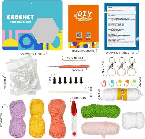 FOGJUOOT Crochet Kit for Beginners Adults Kids DIY Crochet Hook Kit with Step-by-Step Video Tutorials, 3Pcs Complete Crochet Set Includes Yarn, Crochet Starter Kit, Rudolph Faceless Dwarf in Saudi Arabia