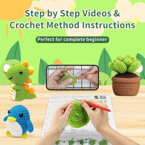 مجموعة Zoyomax الكروشيه للمبتدئين، تعلم مجموعات الكروشيه - الديناصورات، البطريق، مجموعات حيوانات الكروشيه العصارية، دروس فيديو خطوة بخطوة، مجموعة الحياكة للأطفال البالغين، مجموعة أدوات الكروشيه للمبتدئين in Kuwait