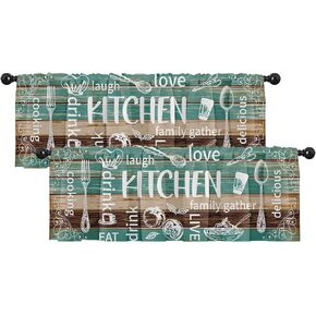 Emvency 2 Pack Valances Window Treatments, Teal and Brown Farmhouse Kitchen Cooking Blackout Adjustable for Living Room Bathroom Bedroom Kitchen Over Sink, 52x18 Inch Rod Pocket Valances in Saudi Arabia