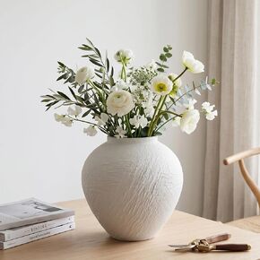 Vintage Stone Textured Ceramic Vase, Minimalist White Flower Vase, Rustic Decorative Centerpiece for Farmhouse, Living Room, Shelf, Dining Table Home Decor,Small-Sized (White Texture 6.3'' Tall) in Saudi Arabia