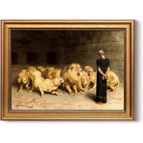 ARPEOTCY Gold Framed Canvas Wall Art – “Daniel in the Lion’s Den", 16x12in Classic Biblical Painting, Faith, Deliverance & Resurrection Symbolism, Christian Artwork for Home,Office & Church Decor in Saudi Arabia