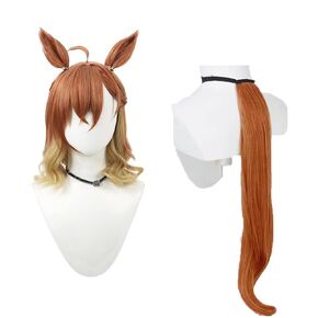 Uma Musume Jungle Pocket Cosplay Wig+ Ears + Tail Heat Resistant Synthetic Hair Role Play Halloween Christmas Costume Party Wigs + Wig Cap in Saudi Arabia