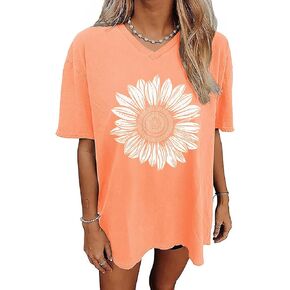 Qbily Women's V-Neck Oversized T-Shirt Summer Casual Cute Short Sleeve Looce Fit Basic Graphic Tees Tops in Saudi Arabia