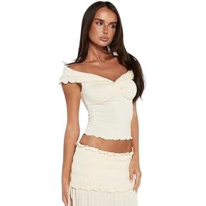 Tiger Mist Women's Denali Off-Shoulder Top with Ruched Bust and Twist Front in Saudi Arabia