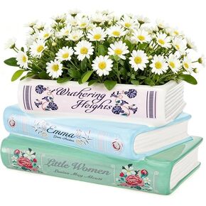 Book-Shaped Decorative Planter - Ceramic Book Vase for Flowers, Book Planter & Stacked Book Shaped Vase for Home, Office,Bookshelf for Book Lover Decor in Saudi Arabia
