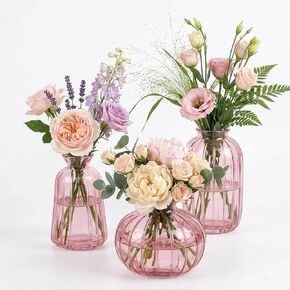 Glass Bud Vases Set of 3,Small Pink Flower Vases for Wedding Centerpiece Table Decorations,Vintage Mini Vase,Flower Arrangements in Vases for Party or Home Decor (Pink) in Saudi Arabia
