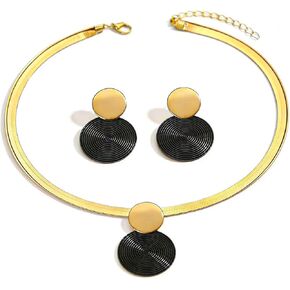 Spiral Disc Pendant Necklace and Earring Set for Women - Fashion Jewelry in Silver, Gold & Black - Minimalist Chunky Design for Daily Wear, Birthday Gift for Her in Saudi Arabia