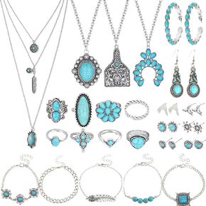 Western Turquoise Jewelry for Women Beach Jewelry Necklaces Accessories Set Cowgirl Country Cowboy in Saudi Arabia