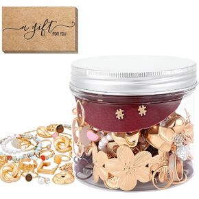 64 Pcs Mystery Jewelry Jar for Women, Golden Surprise Jewelry Box with Necklaces Bracelets Rings Earrings Hair Accessories and Keychain, Multi Style Alternative Fashion Present for Her in Saudi Arabia
