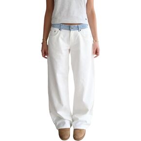 TKMUNY Women's Adjustable Waist Wide Leg Jeans Casual Mid High Waisted Baggy Straight Leg Denim Pants in Saudi Arabia