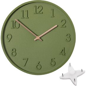 Clockswise 11" Modern Minimalist Round Wall Clock Green Arabic Numerals and Dial Analog Display Step Movement Mechanism Easy-to-Read Timepiece for Living Room Kitchen Office or Bedroom Wall Decor in Saudi Arabia