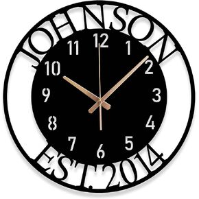 Custom Large Metal Wall Clock, Personalized Last Name and Established Year, Silent Non-Ticking Steel Clock, Family Decor for Living Room, Wedding, Anniversary or Housewarming Gift in Saudi Arabia