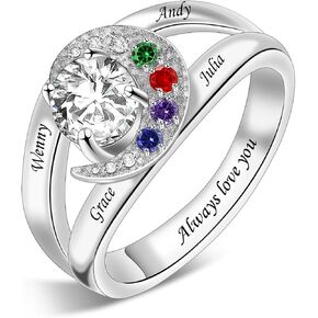 Personalized Mother Rings with 1-8 Simulated Birthstones Custom Name Ring for Women Engraved Family Ring Moon Ring For Mothers Day Mom Daughter Grandma Sisters in Saudi Arabia