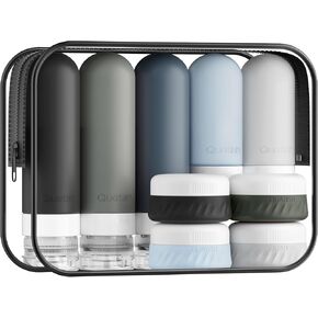 Quatish 15 Pack Travel Bottles for Toiletries, Original Patented, TSA Approved Travel Size Containers, Leak Proof Silicone Shampoo and Conditioner Bottles Women & Men, Airplane Essentials, Black in Saudi Arabia