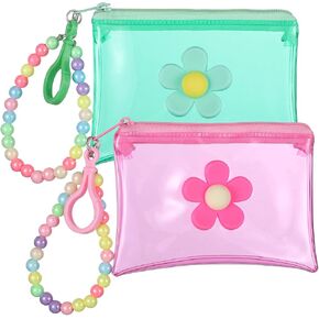 2 PCS Coin Purse Credit Card Holder, Small Cute Wallet Zipper Coin Pocket Wallet Bead Chain Keychain Pouch for Women Girls in Saudi Arabia