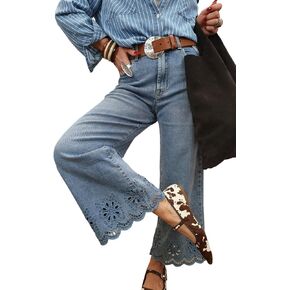 SELINK Casual High Waisted Jeans for Women Embroidered Cropped Wide Leg Jeans in Saudi Arabia