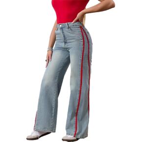 Sweatpant Jeans Women Casual Wide Leg Patchwork Jeans Loose fit high Waisted Streetwear Bottoms in Saudi Arabia