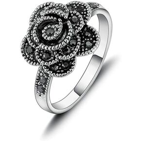 Women's Black Rings Vintage Rings Statement Rings for Women Band Marcasite Crystal Rings for Women in Saudi Arabia