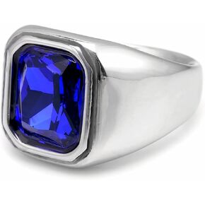 Gemstone Signet Rings for Men Stainless Steel Square Blue Sapphire Statement Ring Size 7-12 in Saudi Arabia