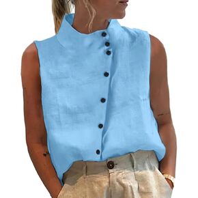 Women's Sleeveless Stand Collar Blouse Button Down Shirts Dressy Casual Tops for Office & Everyday Outfits in Saudi Arabia