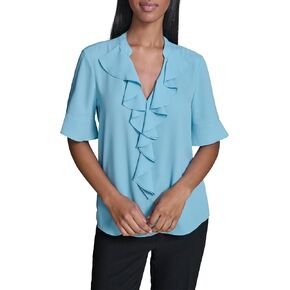 Karl Lagerfeld Women's Ruffle Front Short Sleeve Blouse in Kuwait