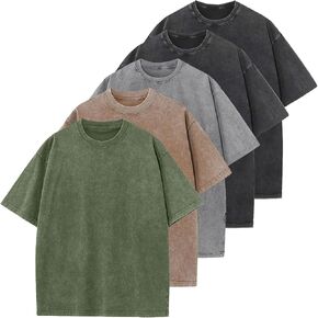 KEEPSHOWIN Men's Vintage Oversized Acid Wash T-Shirts Heavyweight Cotton Washed Loose Fit Unisex Basic Tee Shirts in Saudi Arabia