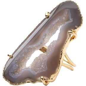 Geode Druzy Slice Statement Ring Gold Adjustable Ring Size US 6-9 Gold Plated Handmade Fashion Jewelry Stone Size 30-40 mm Long in Saudi Arabia